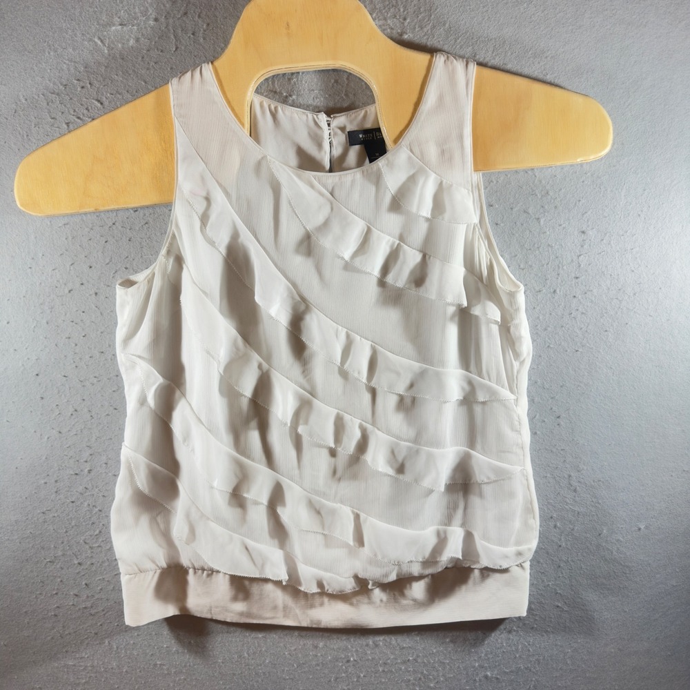 1163 | White House Black Market Ruffle Tiered Chiffon Blouse White Womens M‎